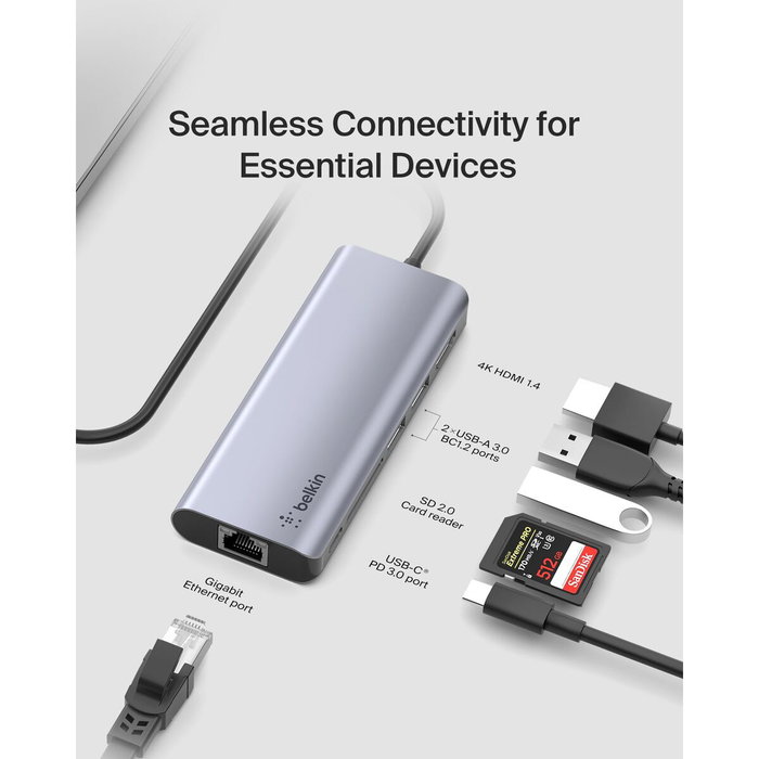 Belkin AVC008BTSGY Base para portátil y replicador de puertos 6 en 1 Negro, Gris Belkin AVC008BTSGY Base para portátil y replicador de puertos 6 en 1 Negro, Gris