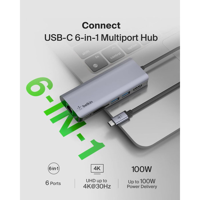 Belkin AVC008BTSGY Base para portátil y replicador de puertos 6 en 1 Negro, Gris Belkin AVC008BTSGY Base para portátil y replicador de puertos 6 en 1 Negro, Gris