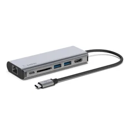 Belkin AVC008BTSGY Base para portátil y replicador de puertos USB 3.2 Gen 1 Type-C con HDMI, RJ-45, SD, 100 W - Negro y Gris