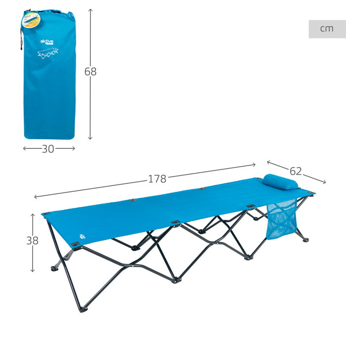 Aktive Cama de camping plegable azul marino con cojín