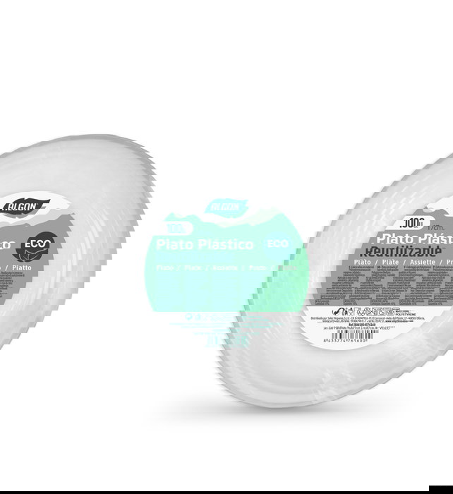 Algon Set 100 Platos Redondos Plástico Ecológico 17 cm (10 Unidades)