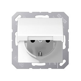 Jung AS1520KLWW Enchufe de Pared con Tapa Abatible Blanco, Tipo F SCHUKO, 1 Toma, 16A 250V con Protección