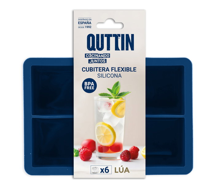 Inde Cubitera Flexible de Silicona para 6 Cubitos de Hielo Lua Quttin, 16.5x11.3x5 cm (24 Unidades)