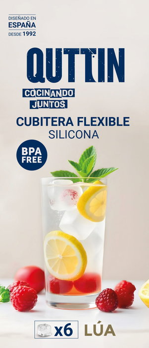 Inde Cubitera Flexible de Silicona para 6 Cubitos de Hielo Lua Quttin, 16.5x11.3x5 cm (24 Unidades)