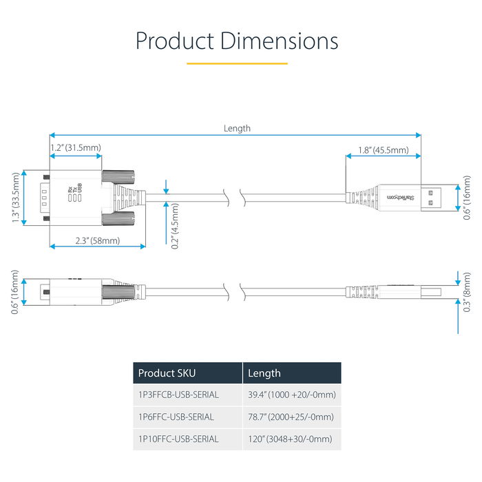 Cable USB Startech 1P3FFCB-USB-SERIAL Negro 1 m