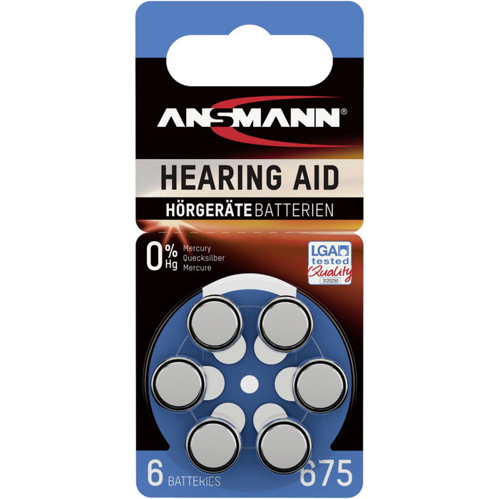Ansmann Pilas Zinc-Air 675 (PR44) para audífonos, pack de 6 Ansmann Pilas Zinc-Air 675 (PR44) para audífonos, pack de 6