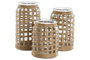 DKD Home Decor Set de 3 Jarrones de Cristal y Fibra Natural