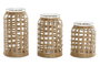 DKD Home Decor Set de 3 Jarrones de Cristal y Fibra Natural
