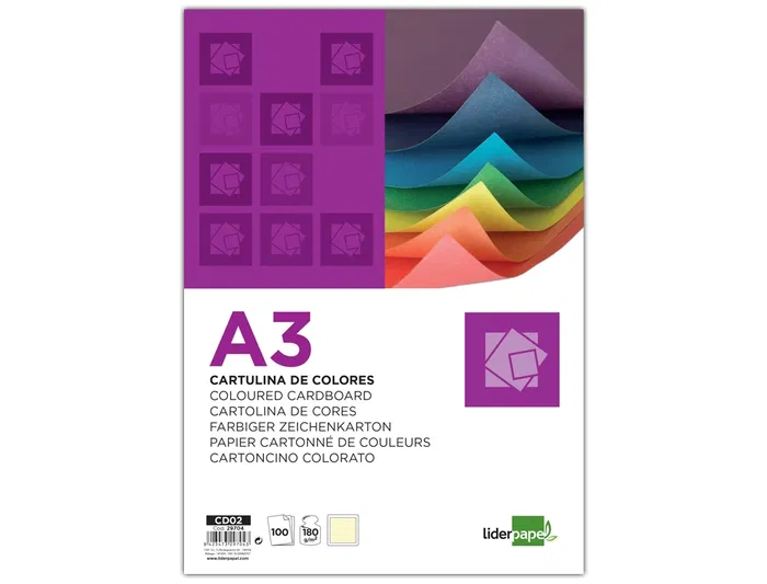 Liderpapel Cartulina A3 180g/m2 Amarillo Paquete 100 Hojas