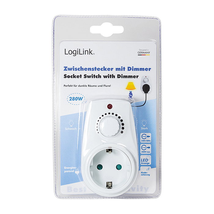 LogiLink PA0151 Regulador de Intensidad Dimerizable Montable para Euroenchufe, Control Giratorio, Blanco