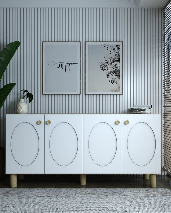 Hanah Home Consola Roble Zafiro, Blanco - 150 cm Ancho