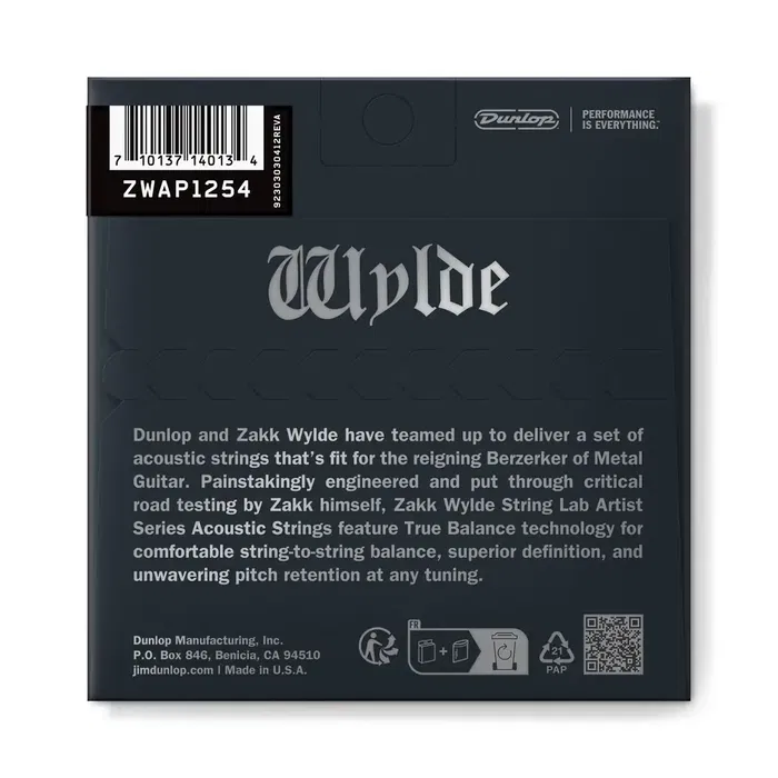 DUNLOP Zakk Wylde Juego de Cuerdas para Guitarra Acústica 12-54 Dunlop True Balance