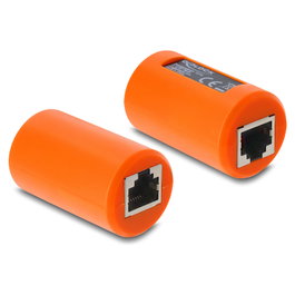 DeLOCK Adaptador RJ45 Hembra a Hembra Cat.6A Blindado con Protección contra Sobretensiones, Naranja