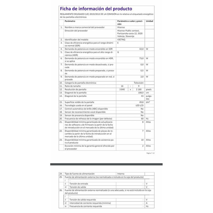 Smart TV Hisense 43E7NQ 43 43" 4K Ultra HD HDR QLED