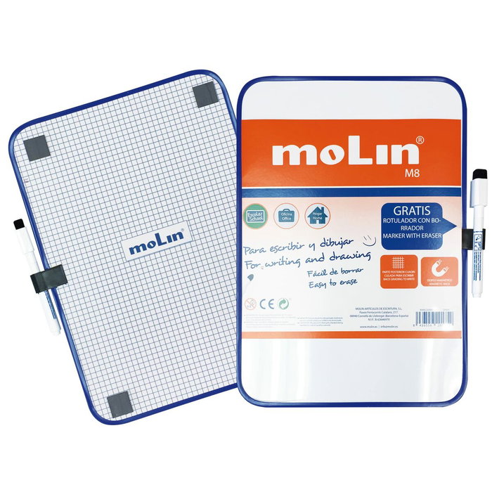 Molin Pizarra Blanca Magnética Doble Cara Blanca/Cuadriculada A4 con Rotulador Molin Pizarra Blanca Magnética Doble Cara Blanca/Cuadriculada A4 con Rotulador