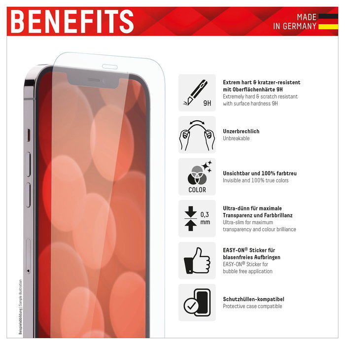 Displex Protector de Pantalla Smart Glass (9H) para Apple iPhone 13/13 Pro/14/16e - Ultra Delgado, Resistente a Impactos y Rayones, Aplicación en Seco