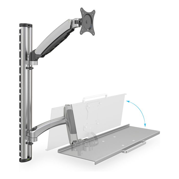 Digitus DA-90354 Soporte de Pared para Monitor 17 a 27 Pulgadas y Teclado, Sostiene Hasta 8 kg, Ajuste en Altura, Inclinacion 0-90 Grados, Color Plata