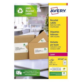 Etiquetas Adh.Impr.Avery A4 Blanca Reciclada Quickpeel Laser 99.1X38.1 Mm Caja 100H