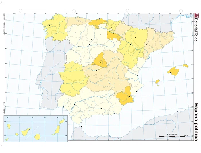 Teide Mapa Mudo Color Din A4 España Político
