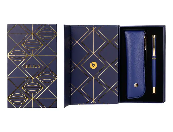 Belius Pluma Soirée con estuche Art Deco azul marino y dorado