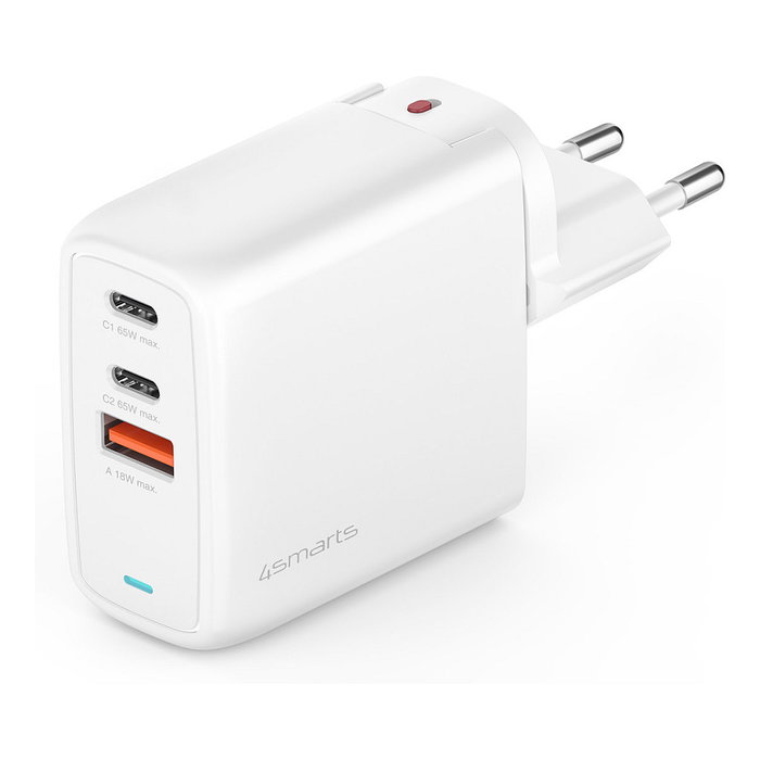 4smarts GaN Flex 65W Cargador Rápido con 2 USB-C y 1 USB-A, Blanco