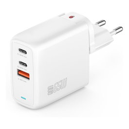 4smarts GaN Flex 65W Cargador Rápido con 2 USB-C y 1 USB-A, Blanco