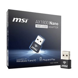 MSI GUAX18N Nano Adaptador WiFi 6 USB 2.0 AX1800 Dual Banda 2.4/5 GHz para Windows 10/11 - WPA3