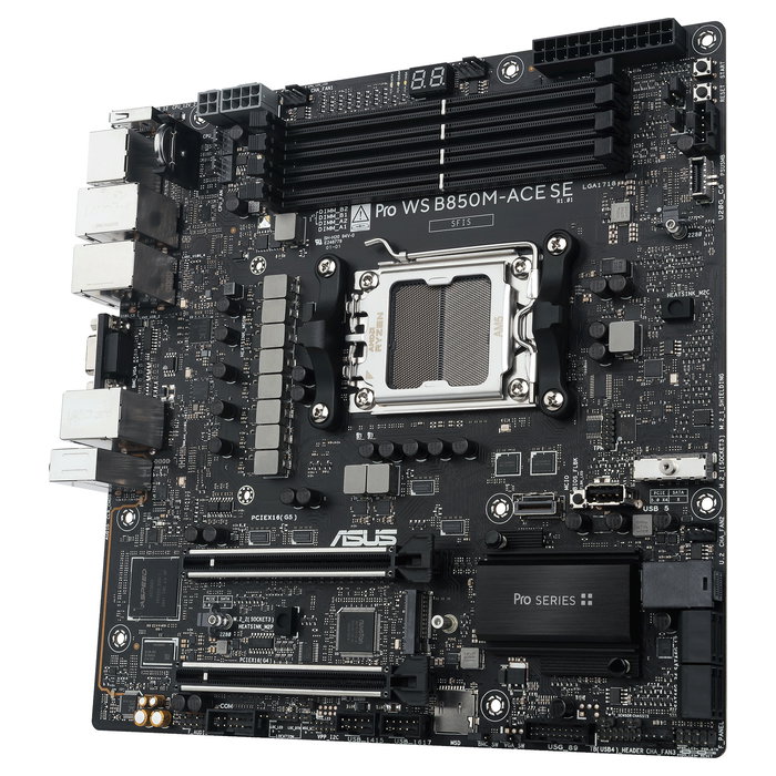 ASUS PRO WS B850M-ACE SE, Placa base Micro ATX AMD B850, Socket AM5, soporte AMD Ryzen 7000/8000/9000, DDR5 8000 MHz, 256 GB max, 3 puertos LAN, 2 puertos M.2 PCIe 5.0, 7.1 audio ASUS PRO WS B850M-ACE SE, Placa base Micro ATX AMD B850, Socket AM5, soporte AMD Ryzen 7000/8000/9000, DDR5 8000 MHz, 256 GB max, 3 puertos LAN, 2 puertos M.2 PCIe 5.0, 7.1 audio
