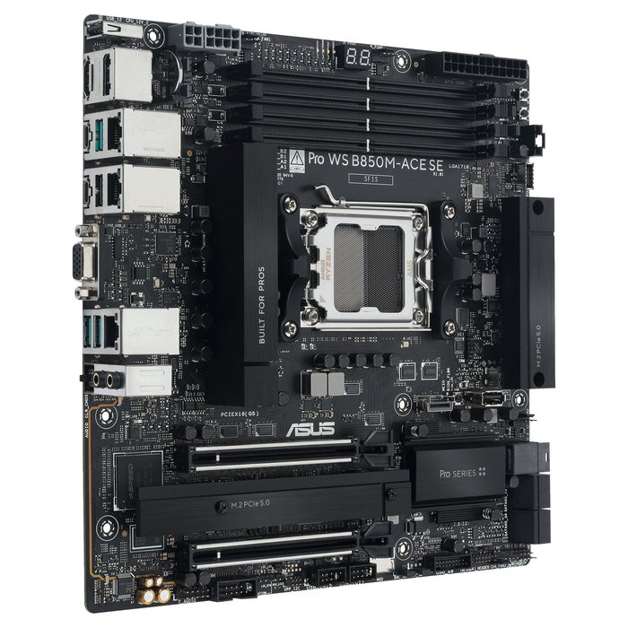ASUS PRO WS B850M-ACE SE, Placa base Micro ATX AMD B850, Socket AM5, soporte AMD Ryzen 7000/8000/9000, DDR5 8000 MHz, 256 GB max, 3 puertos LAN, 2 puertos M.2 PCIe 5.0, 7.1 audio ASUS PRO WS B850M-ACE SE, Placa base Micro ATX AMD B850, Socket AM5, soporte AMD Ryzen 7000/8000/9000, DDR5 8000 MHz, 256 GB max, 3 puertos LAN, 2 puertos M.2 PCIe 5.0, 7.1 audio