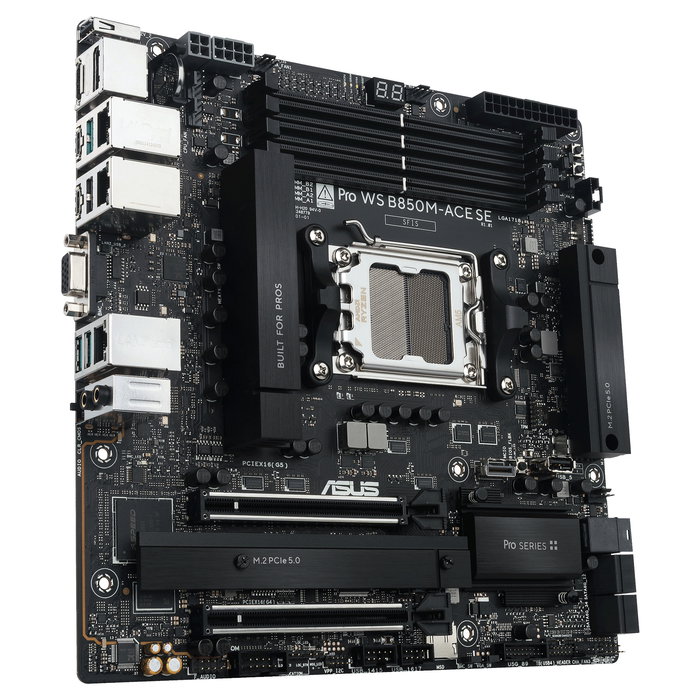 ASUS PRO WS B850M-ACE SE, Placa base Micro ATX AMD B850, Socket AM5, soporte AMD Ryzen 7000/8000/9000, DDR5 8000 MHz, 256 GB max, 3 puertos LAN, 2 puertos M.2 PCIe 5.0, 7.1 audio ASUS PRO WS B850M-ACE SE, Placa base Micro ATX AMD B850, Socket AM5, soporte AMD Ryzen 7000/8000/9000, DDR5 8000 MHz, 256 GB max, 3 puertos LAN, 2 puertos M.2 PCIe 5.0, 7.1 audio