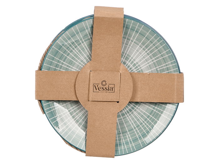 Vessia Plato para Postre de Cerámica con Rayas Azules, Diámetro 19 cm (Set de 24) Vessia Plato para Postre de Cerámica con Rayas Azules, Diámetro 19 cm (Set de 24)