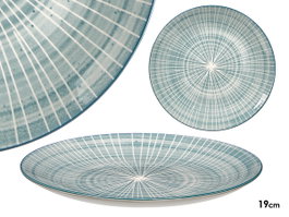 Vessia Plato para Postre de Cerámica con Rayas Azules, Diámetro 19 cm (Set de 24)