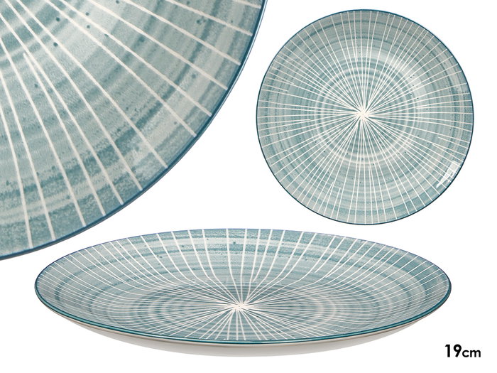 Vessia Plato para Postre de Cerámica con Rayas Azules, Diámetro 19 cm (Set de 24) Vessia Plato para Postre de Cerámica con Rayas Azules, Diámetro 19 cm (Set de 24)