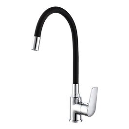 EDM Grifo Monomando para Cocina, Caño Alto Flexible Negro 40 cm, Serie Baiona, con Atomizador y Sistema de Ahorro de Agua