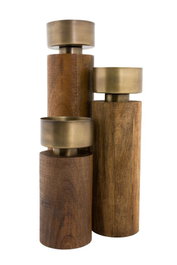 DKD Home Decor Portavelas Dorado Marron Metal y Madera Set de 3 Piezas 7.5 x 27 x 7.5 cm