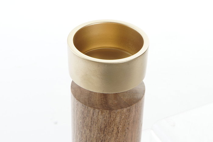 DKD Home Decor Portavelas Dorado Marron Metal y Madera Set de 3 Piezas 7.5 x 27 x 7.5 cm