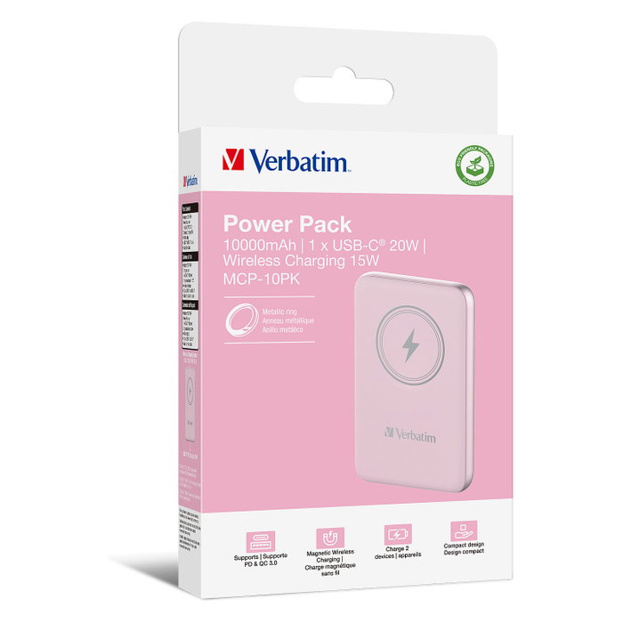Verbatim Charge 'n' Go Powerbank 10000mAh Rosa Carga Inalámbrica PD 3.0 QC 3.0