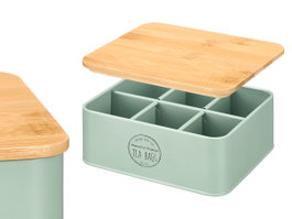 Kinvara Caja de 6 huecos con tapa de bambú Verde Menta