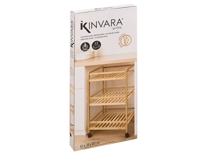 Kinvara Carro Ancho Bambú 3 Alturas con Ruedas 85 x 6 x 38 cm Kinvara Carro Ancho Bambú 3 Alturas con Ruedas 85 x 6 x 38 cm
