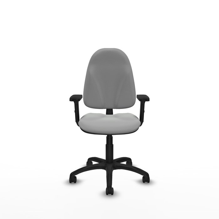 Silla de oficina Algarra con mecanismo Contacto permanente básico tapizada con Similpiel color Gris claro. Equipada con Base poliamida negra, Brazos 2D y Ruedas de parqué