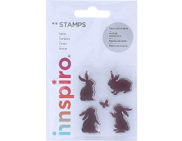 Innspiro Set de sellos acrílicos Conejos y mariposa 5,3x6cm