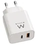 Ewent Cargador Rápido EW1318 20W GaN PPS con 1x USB-C Power Delivery y 1x USB-A QC 3.0 para iPhone 17, Android y Tablets - Blanco