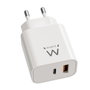 Ewent EW1318 Cargador Rápido GaN 20W USB-C y USB-A Blanco