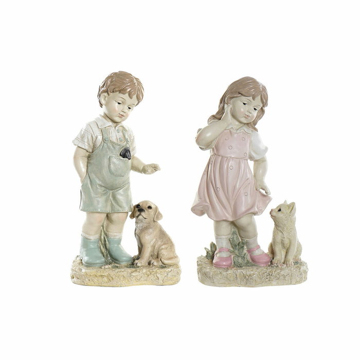 DKD Home Decor Figura Resina Niño Mascota Surtido de 2 Piezas