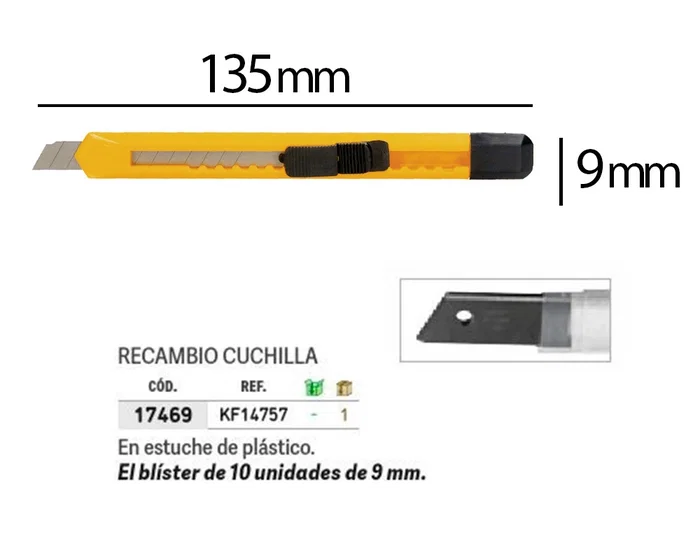 Q-connect Cúter XD-04 Plástico Estrecho Cuchilla 9 mm Clip Blíster 1 Unidad