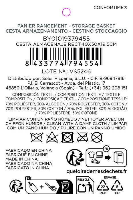 Inde Cesta de Almacenaje Rectangular 40 x 30 x 19.5 cm (6 Unidades)