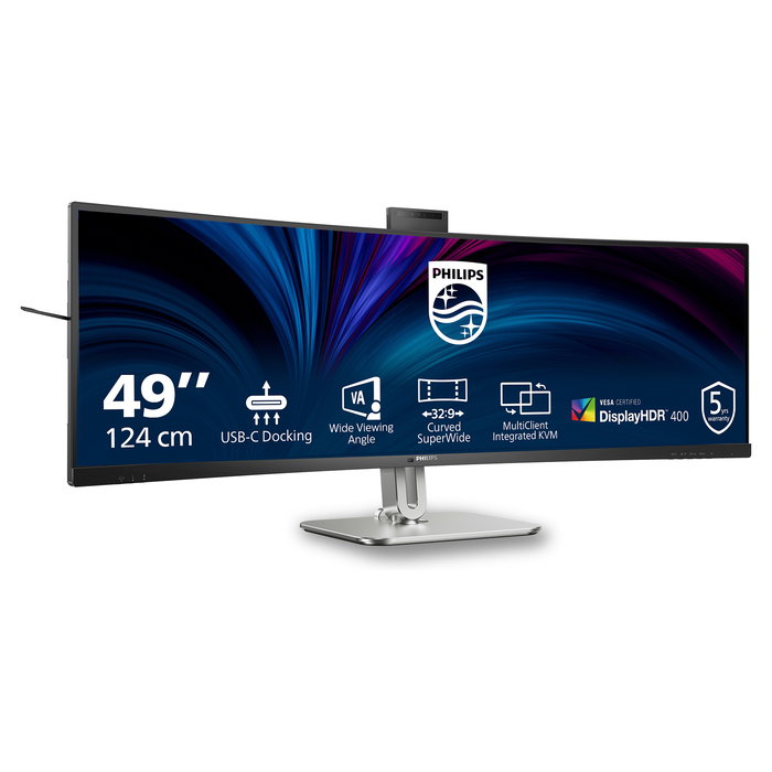 Philips 49B2U5900CH Monitor Super UltraWide 49" Curvo 32:9 Dual QHD 5120x1440 75Hz HDR400 USB-C 100W Altavoces Webcam