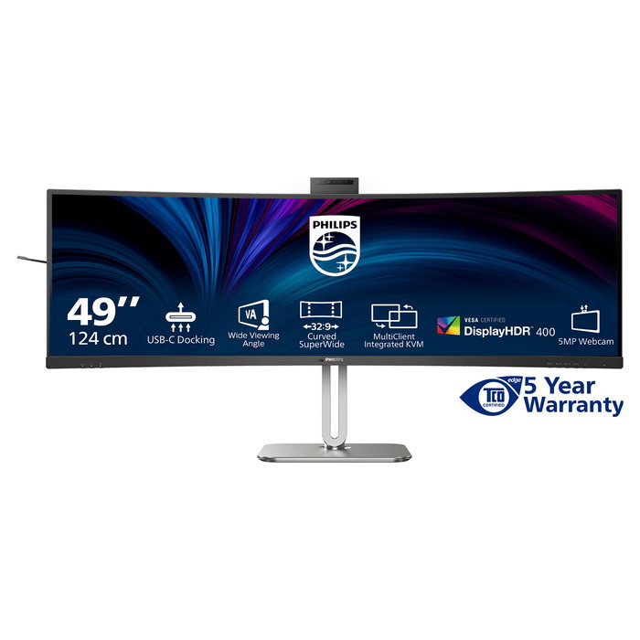 Philips 49B2U5900CH Monitor Super UltraWide 49" Curvo 32:9 Dual QHD 5120x1440 75Hz HDR400 USB-C 100W Altavoces Webcam