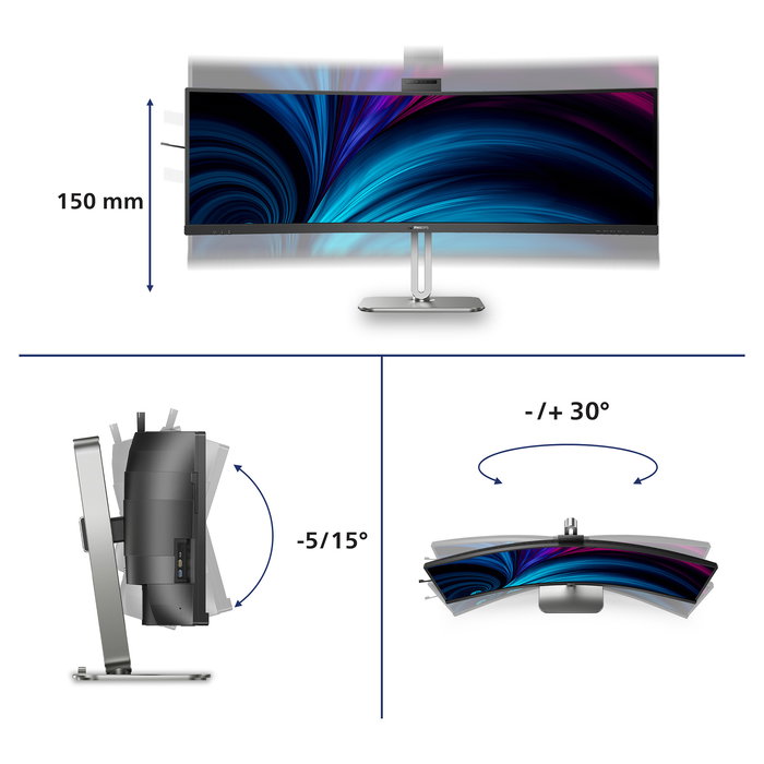 Philips 49B2U5900CH Monitor Super UltraWide 49" Curvo 32:9 Dual QHD 5120x1440 75Hz HDR400 USB-C 100W Altavoces Webcam