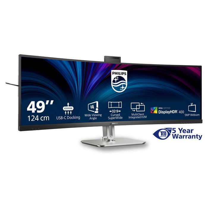 Philips 49B2U5900CH Monitor Super UltraWide 49" Curvo 32:9 Dual QHD 5120x1440 75Hz HDR400 USB-C 100W Altavoces Webcam